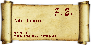 Páhi Ervin névjegykártya